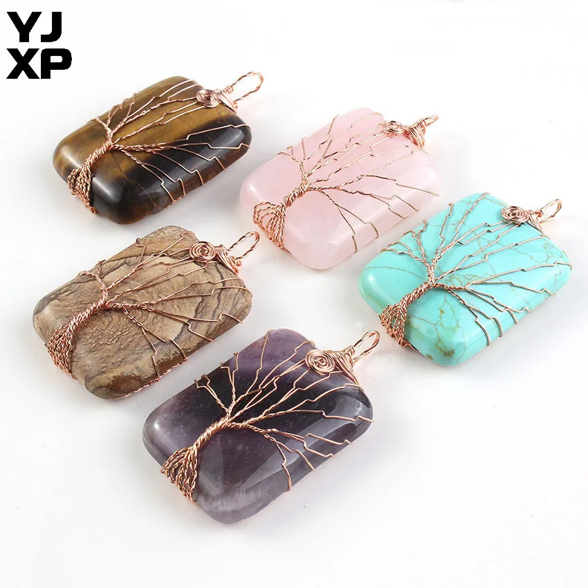 YJXP Handmade Rose Gold Color Wire Wrapped Tree of Life Natural Rose Pink Quartzs Purple Amethysts Opal Rectangle Stone Pendant
YJXP Handmade Rose Gold Color Wire Wrapped Tree of Life Natural Rose Pink Quartzs Purple Amethysts Opal Rectangle Stone Pendant
