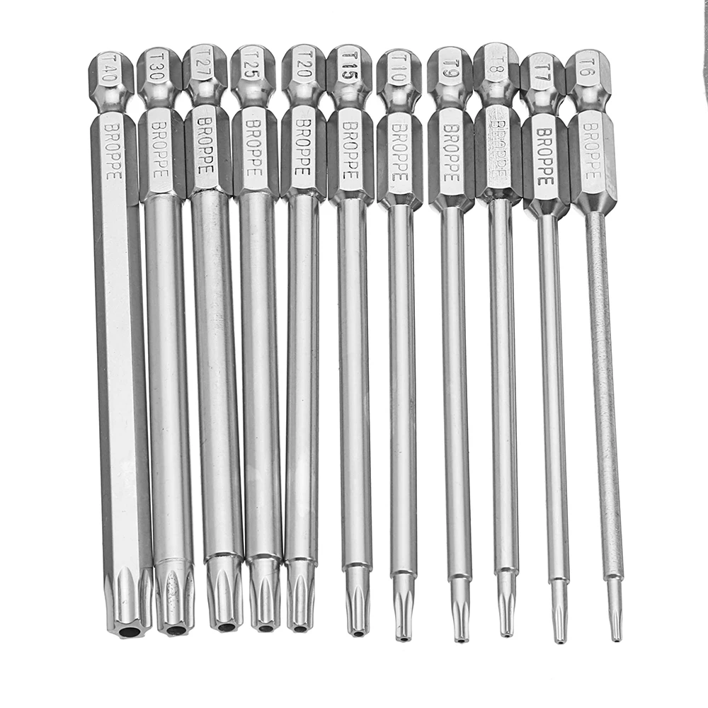 Broppe 11pcs 100mm Long Steel Magnetic Torx Hex Security Electric Screwdriver Bit Set for Magnetic Screwdriver Bit Tool Set
Broppe 11pcs 100mm Long Steel Magnetic Torx Hex Security Electric Screwdriver Bit Set for Magnetic Screwdriver Bit Tool Set