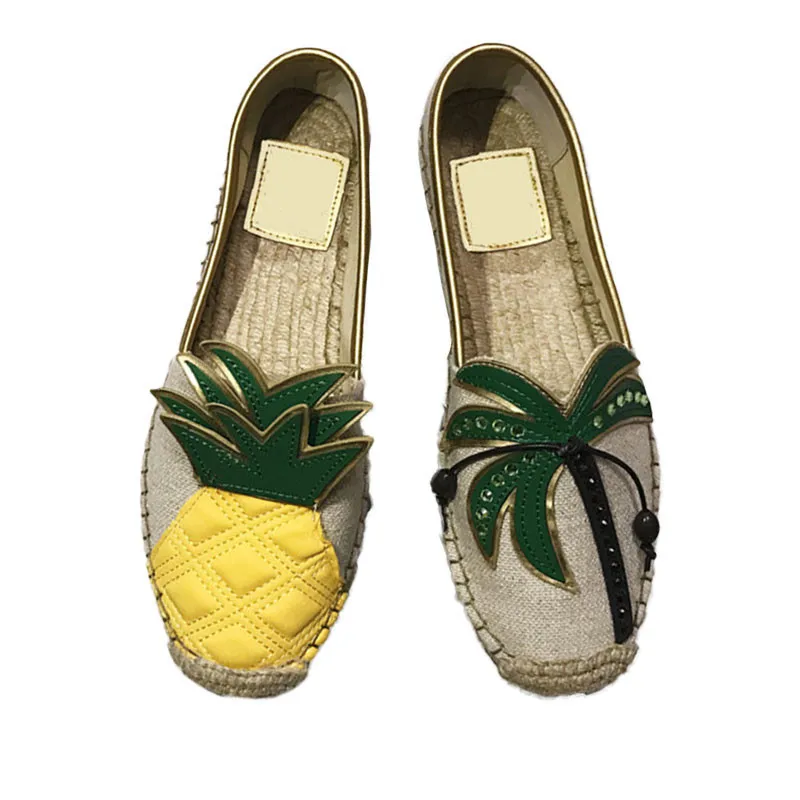 

Shoes Flats Pineapple Canvas Espadrilles Women Summer Fisherman Breathable Straw Cute Round Toe Hemp Cheap Designer Slip On