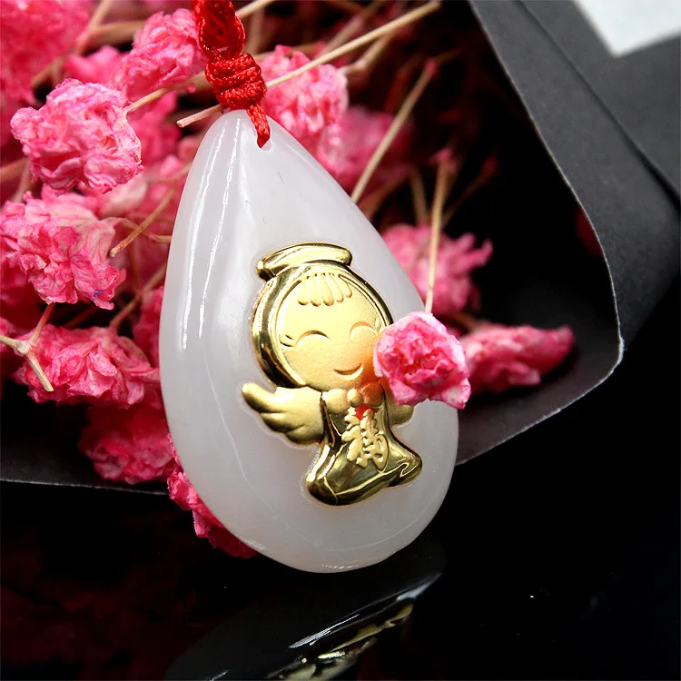 Top quality, gold inlaid jades, water drop Angel thickened full gold inlaid Hetian Jades Pendant Necklace
Top quality, gold inlaid jades, water drop Angel thickened full gold inlaid Hetian Jades Pendant Necklace