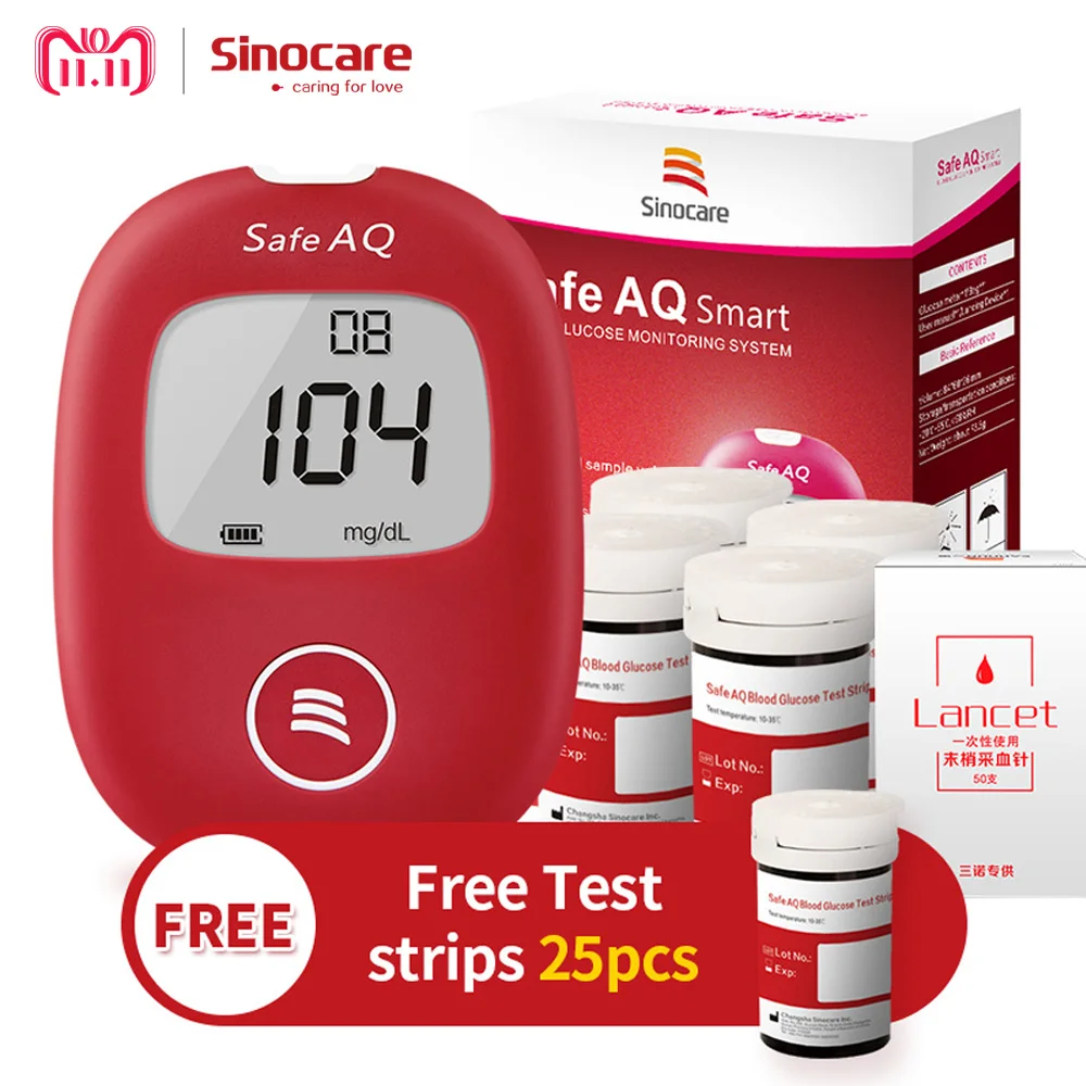 Sinocare Safe AQ Glucometer 100 Test Strips 100 Lancets Exact Blood Glucose Meter Diabetes Tester
Sinocare Safe AQ Glucometer 100 Test Strips 100 Lancets Exact Blood Glucose Meter Diabetes Tester
