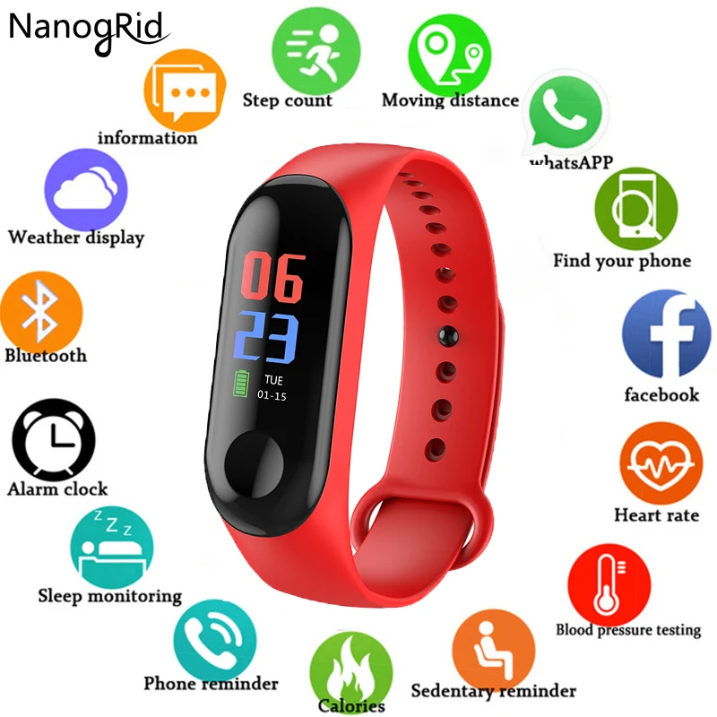 M3 Smart Band Fitness Watch Women Men Heart Rate Monitor Kid Clock Run Fitness Sport Bluetooth Smart Wearable Device Bracelet
M3 Smart Band Fitness Watch Women Men Heart Rate Monitor Kid Clock Run Fitness Sport Bluetooth Smart Wearable Device Bracelet