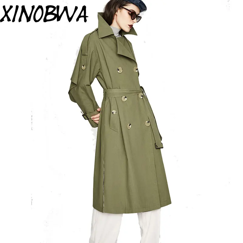 2018 Autumn Women Fashion Loose Double Breasted Turn Down Collar Army Green Trench Coats With Sashes Female Oversize Outwear hot
2018 Autumn Women Fashion Loose Double Breasted Turn Down Collar Army Green Trench Coats With Sashes Female Oversize Outwear hot