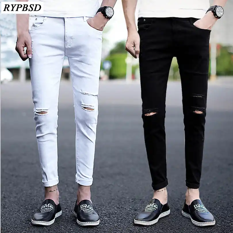 white ripped jeans outfit men