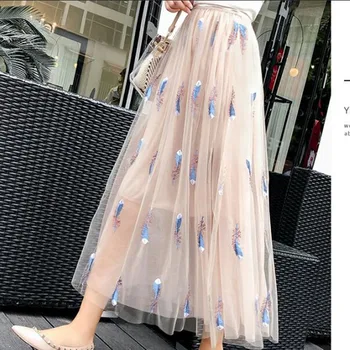 2019 Summer Net Yarn Women Skirts Feather pattern Embroidery Mesh Skirt For Girls Fairy Long Skirt Female
2019 Summer Net Yarn Women Skirts Feather pattern Embroidery Mesh Skirt For Girls Fairy Long Skirt Female