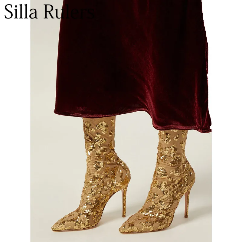 Silla Rulers Sexy Ladies Gold Sequins Mesh Over The Knee Boots Pointed Toe Thin Heels Women's Boots Dinner Party Shoes Women
Silla Rulers Sexy Ladies Gold Sequins Mesh Over The Knee Boots Pointed Toe Thin Heels Women's Boots Dinner Party Shoes Women