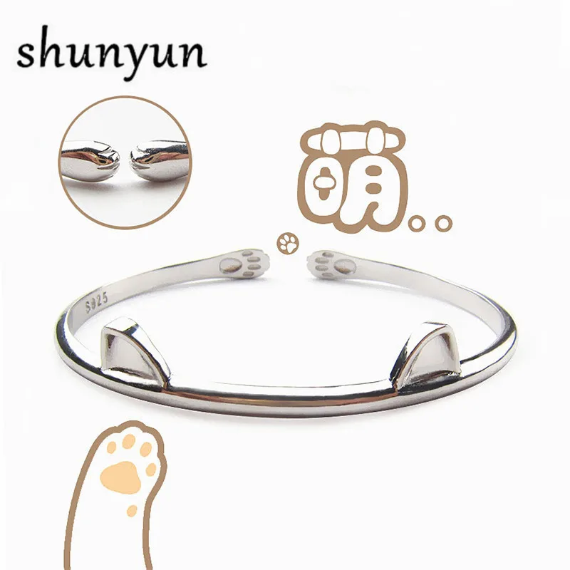 Фото shunyun Lucky Cat Bangle Bracelets 925 Sterling Silver For Women Openning Free Shipping Best Gift Beautiful Jewelry | Украшения и