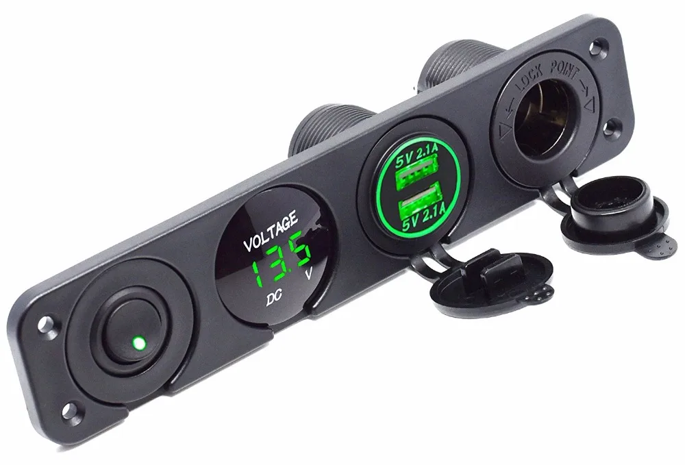 4 panel Dual USB Socket Charger 2.1A LED Voltmeter 12V Power Outlet ON-OFF Toggle Switch Panel for Car Boat Marine RV(Green)
4 panel Dual USB Socket Charger 2.1A LED Voltmeter 12V Power Outlet ON-OFF Toggle Switch Panel for Car Boat Marine RV(Green)