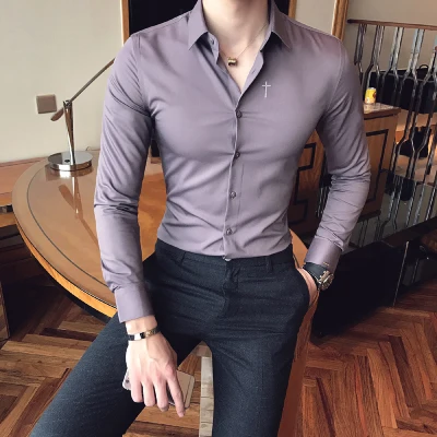 2018 spring new long-sleeved shirt fashion trend Korean Slim men casual shirt youth British embroidery youth shirt
2018 spring new long-sleeved shirt fashion trend Korean Slim men casual shirt youth British embroidery youth shirt