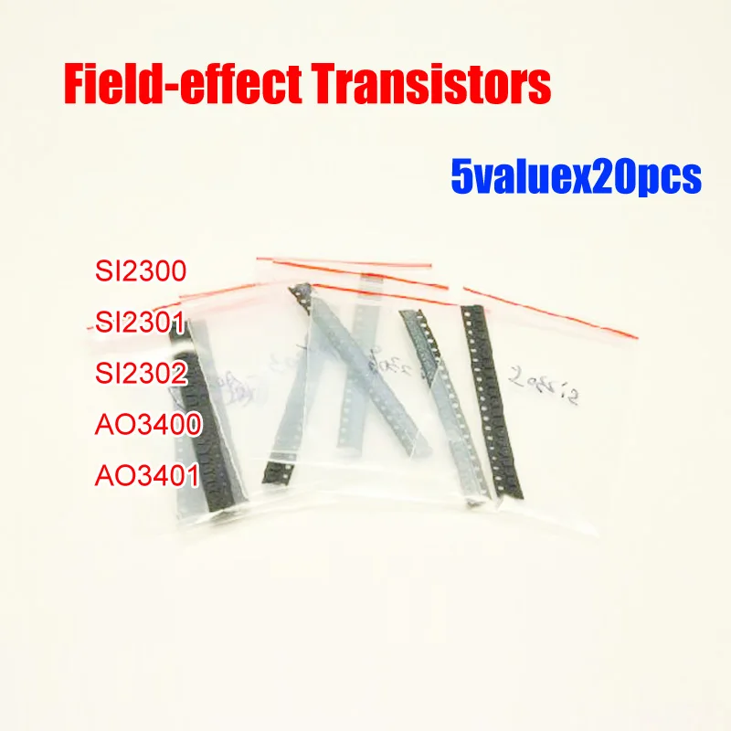 5 шт. X 20 = 100 SMD полевые транзисторы SOT23 Ассорти комплектов SI2300 SI2301 SI2302 AO3400 AO3401 |