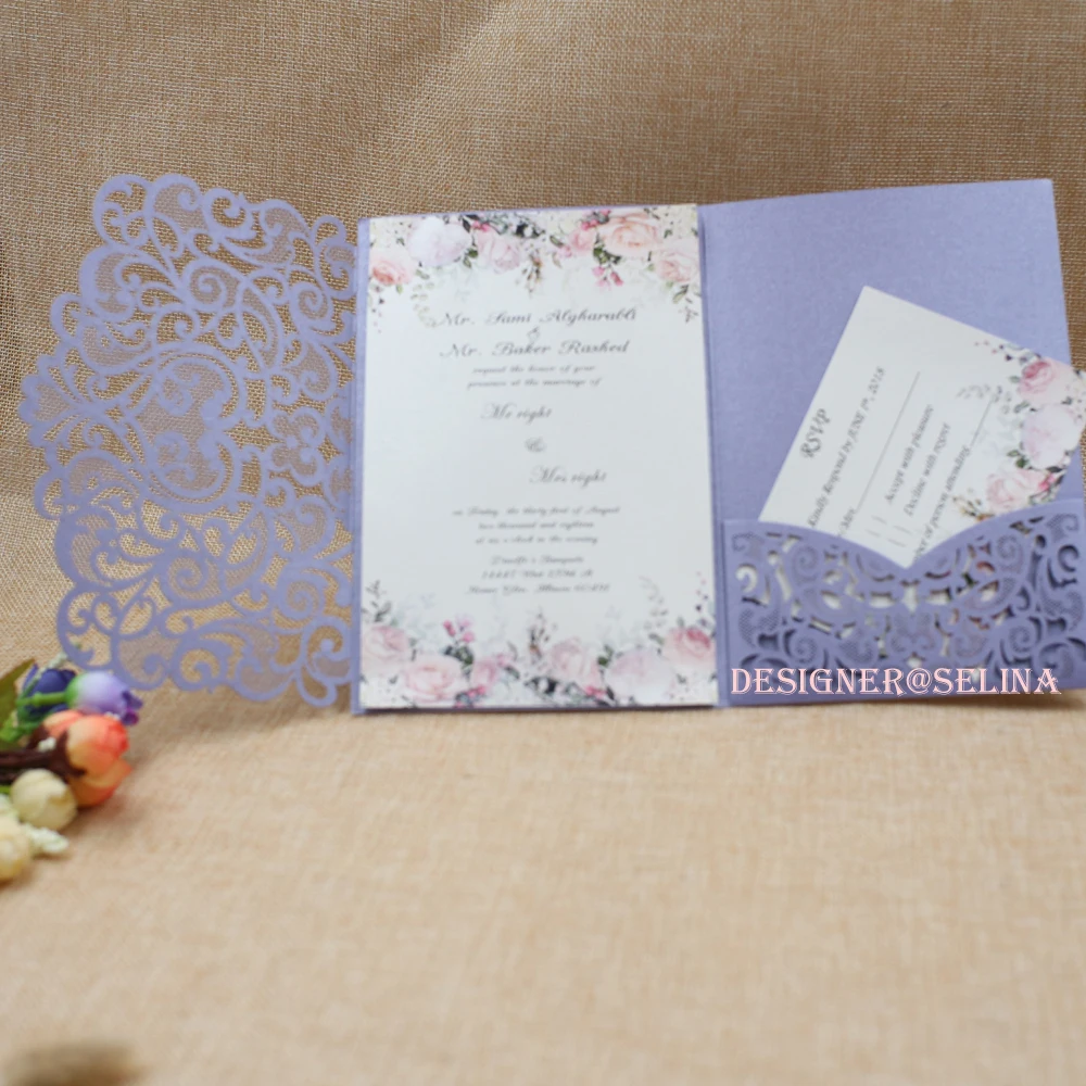 50pc/lot Marsala Lavender Laser Cut Wedding Invitations Elegant Die Cut Laser Cut Pocket Invite with RSVP Card
50pc/lot Marsala Lavender Laser Cut Wedding Invitations Elegant Die Cut Laser Cut Pocket Invite with RSVP Card
