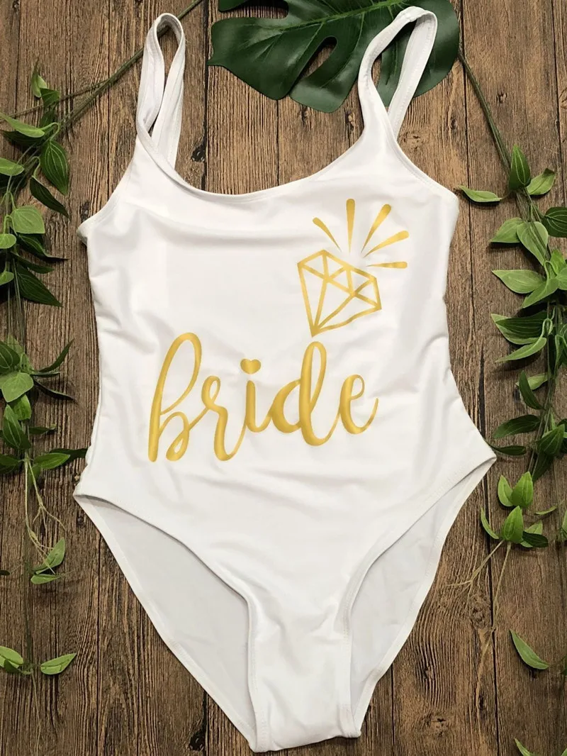 Bachelorette Party BRIDE Wedding Team Women Swimwear Sexy High Cut Bathing Suit Monokini Bodysuit Gold Letter Printing Swimsuits
Bachelorette Party BRIDE Wedding Team Women Swimwear Sexy High Cut Bathing Suit Monokini Bodysuit Gold Letter Printing Swimsuits