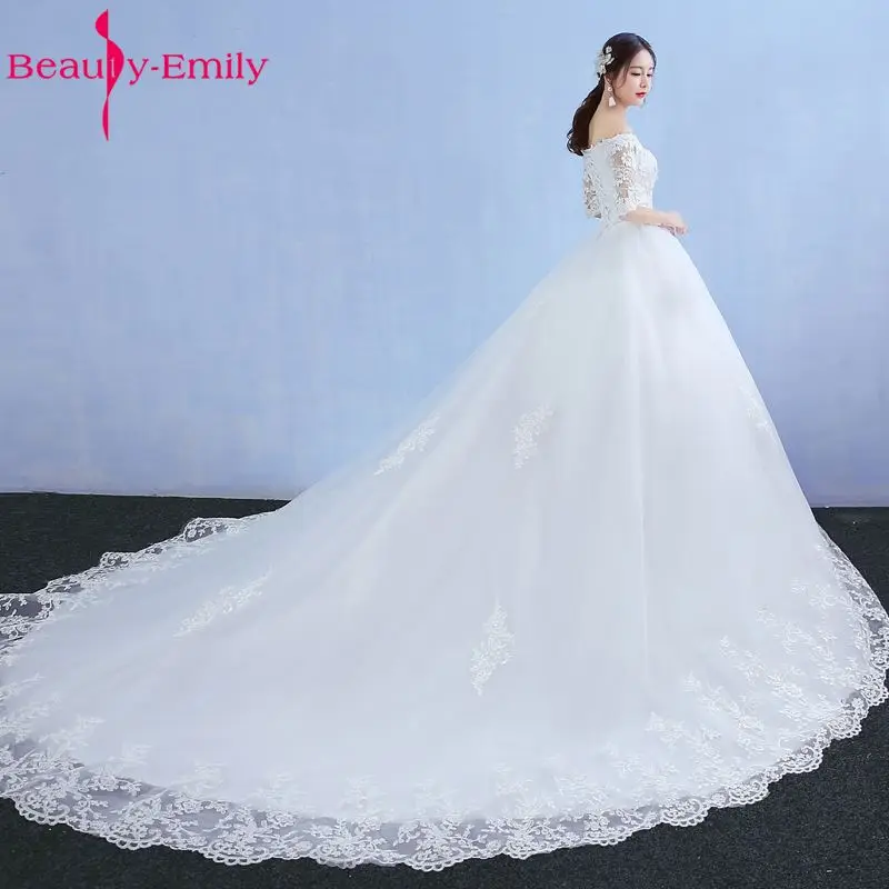 Luxury Lace Long Ball Gown White Wedding Dresses Half Sleeve V-Neck Up Tulle vestido de noiva | Свадьбы и торжества