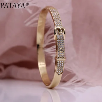 PATAYA New Belt Buckle Fine Women Bangle 585 Rose Gold Luxury White Wedding Party Micro-wax Inlay Natural Zircon Fashion Jewelry
PATAYA New Belt Buckle Fine Women Bangle 585 Rose Gold Luxury White Wedding Party Micro-wax Inlay Natural Zircon Fashion Jewelry