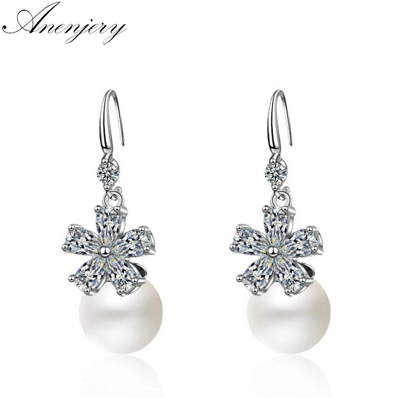 Anenjery Korean Fashion 925 Sterling Silver Earrings Sweet Zircon Flower Pearl Earrings For Women pendientes mujer moda S-E459
Anenjery Korean Fashion 925 Sterling Silver Earrings Sweet Zircon Flower Pearl Earrings For Women pendientes mujer moda S-E459
