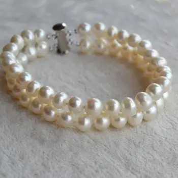 

New Arriver Real Pearl Bracelet 2rows 8inches 6-7mm White Color Freshwater Pearl Bracelet Perfect Women Gift Jewelry