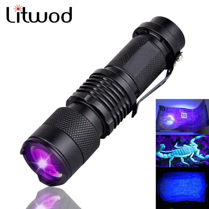 

Litwod z90+ UV Light Portable Mini penlight Light Cree Q5 LED Flashlight Waterproof 3 Modes zoomable Adjustable Focus Lantern