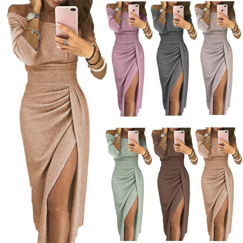 Party Dress 2019 Women Shiny Off Shoulder Ruched Thigh Slit Dress Sexy Club Wrist Sleeve Dress Vestidos ZM-07
Party Dress 2019 Women Shiny Off Shoulder Ruched Thigh Slit Dress Sexy Club Wrist Sleeve Dress Vestidos ZM-07