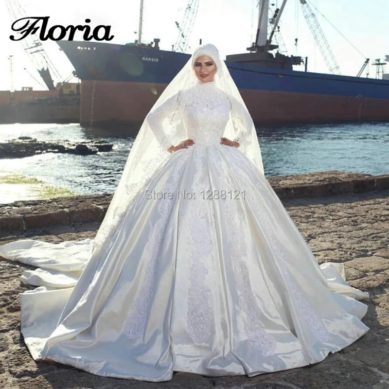 High Neck Long Sleeve Muslim Wedding Dresses Lace Appliques Ruched Skirt Satin Abric Dubai Wedding Gowns Plus Size Bridal Dress
High Neck Long Sleeve Muslim Wedding Dresses Lace Appliques Ruched Skirt Satin Abric Dubai Wedding Gowns Plus Size Bridal Dress