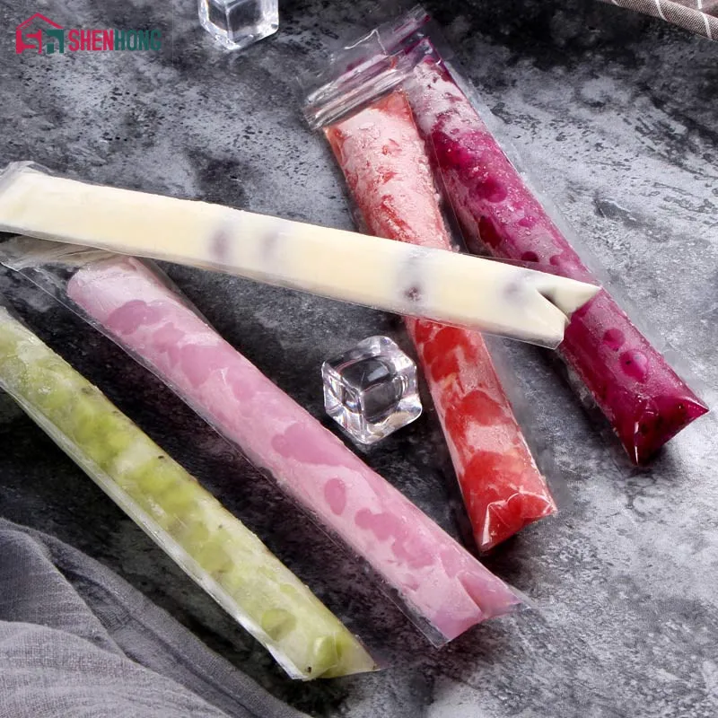 

SHENHONG 100pcs/Pack Plastic FDA Popsicles Molds Freezer Bags Ice Cream Pop Making Forzen Sucker DIY Yogurt Summer Drinks Lolly