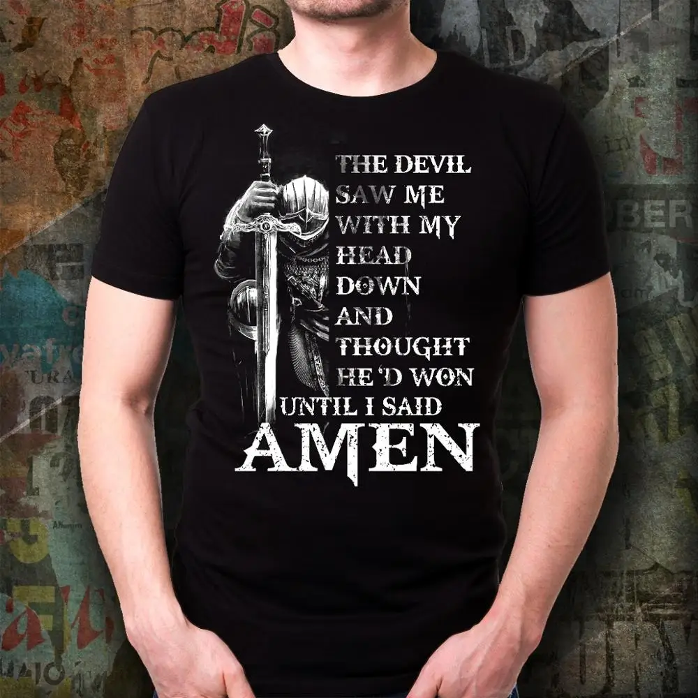 Warrior Knight Templar T-Shirt Devil Saw Me My Head Down Amen Tee for Men Gifts Hot 2019 Fashion Black Cotton Custom Tee Shirts
Warrior Knight Templar T-Shirt Devil Saw Me My Head Down Amen Tee for Men Gifts Hot 2019 Fashion Black Cotton Custom Tee Shirts