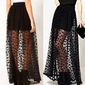 Summer Women Black Mesh Perspective Long Skirts Sexy Mesh Double Layer Loose Polka Dot Solid Color Skirts Femme
Summer Women Black Mesh Perspective Long Skirts Sexy Mesh Double Layer Loose Polka Dot Solid Color Skirts Femme