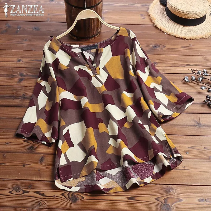 Asymmetrical Blusas Women's Printed Blouse 2019 ZANZEA Female V Neck 3/4 Sleeve Geometric Shirts Plus Size Causal Linen Tunic
Asymmetrical Blusas Women's Printed Blouse 2019 ZANZEA Female V Neck 3/4 Sleeve Geometric Shirts Plus Size Causal Linen Tunic