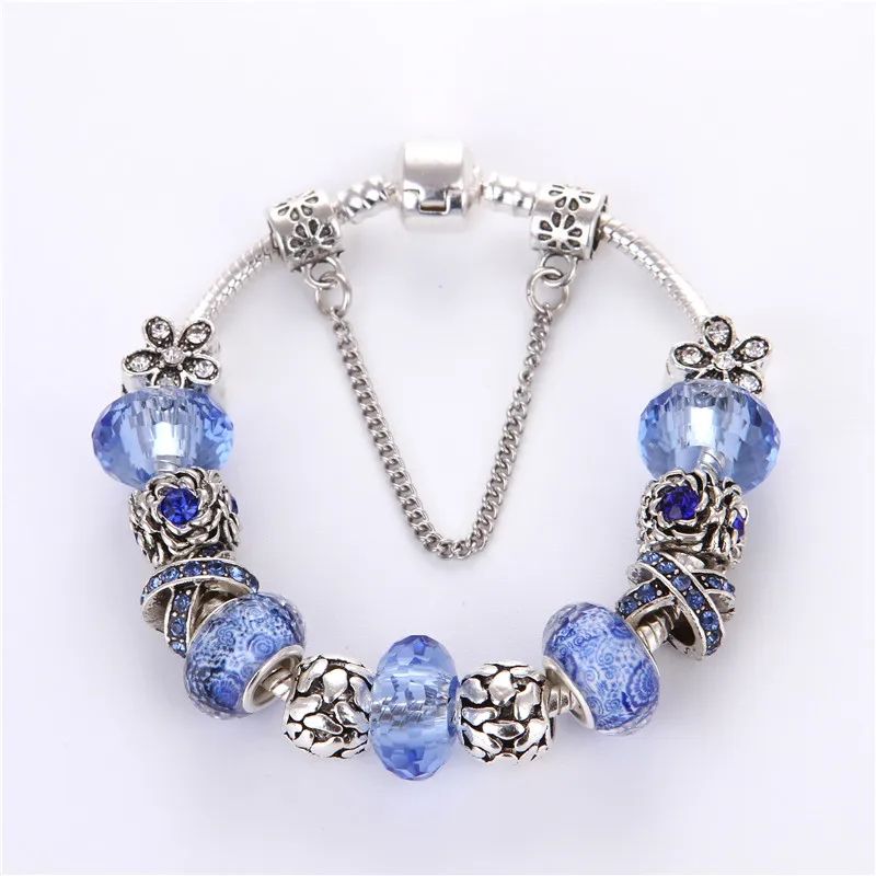 European Style Vintage Silver plated Blue Crystal Heart Flower Charm Pan Bracelet For Women/Gril gift jewelry
European Style Vintage Silver plated Blue Crystal Heart Flower Charm Pan Bracelet For Women/Gril gift jewelry