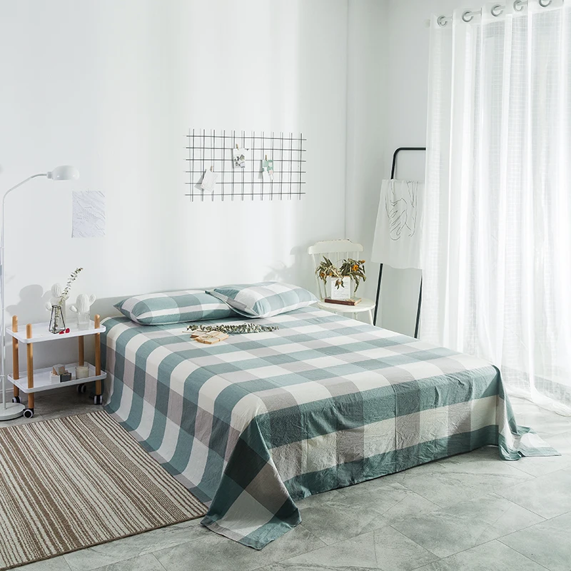 Bedding Sheet Home Textile Light Blue Large Plaid Pattern Flat Sheets Combed Cotton Bed Sheet Bedding Linen For King Queen Size 
Bedding Sheet Home Textile Light Blue Large Plaid Pattern Flat Sheets Combed Cotton Bed Sheet Bedding Linen For King Queen Size