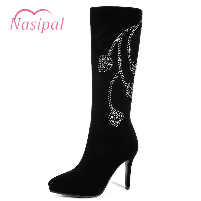 Nasipal 2018 autumn winter Crystal knee boots thin high heel sexy rhinestone women boots solid black Stiletto zapatos de mujer
Nasipal 2018 autumn winter Crystal knee boots thin high heel sexy rhinestone women boots solid black Stiletto zapatos de mujer