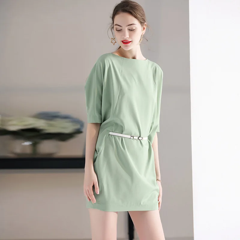 Mini Dress Woman 2019 New Spring Summer Round Neck Half Sleeves Solid Color Belted Green Dress Above The Knees S-L Free Shipping
Mini Dress Woman 2019 New Spring Summer Round Neck Half Sleeves Solid Color Belted Green Dress Above The Knees S-L Free Shipping