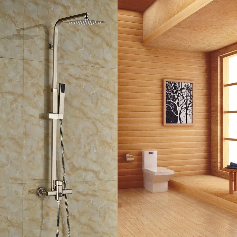 Wall Mounted 8" Rain Shower Head Shower Faucet Set With Hand Shower Bathtub Faucet Brushed Nickel
Wall Mounted 8" Rain Shower Head Shower Faucet Set With Hand Shower Bathtub Faucet Brushed Nickel