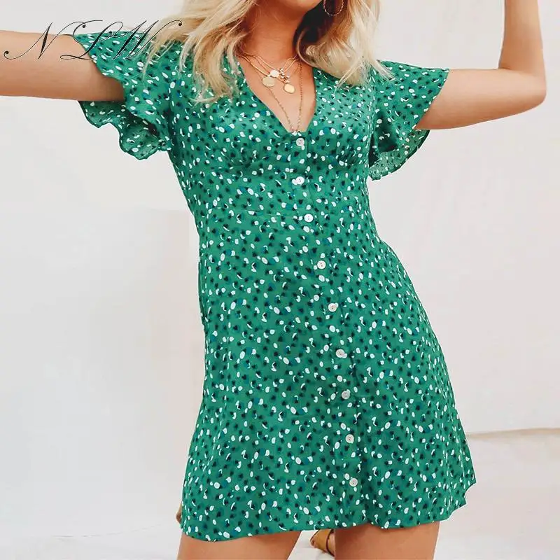 NLW Print Vintage Short Dress Female Button Green Mini Dress Sexy V Neck Boho Floral Dress Ruffle Beach Summer Dress Vestidos
NLW Print Vintage Short Dress Female Button Green Mini Dress Sexy V Neck Boho Floral Dress Ruffle Beach Summer Dress Vestidos