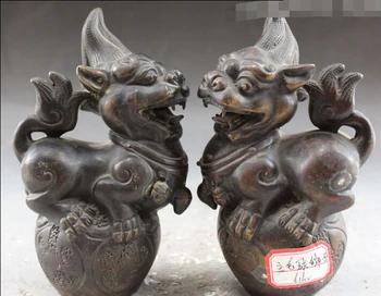 xd 002796 6" Chinese Bronze Lion Fufu Dog Beast kylin Chi-lin Kirin Sphere Pair Statue
xd 002796 6" Chinese Bronze Lion Fufu Dog Beast kylin Chi-lin Kirin Sphere Pair Statue