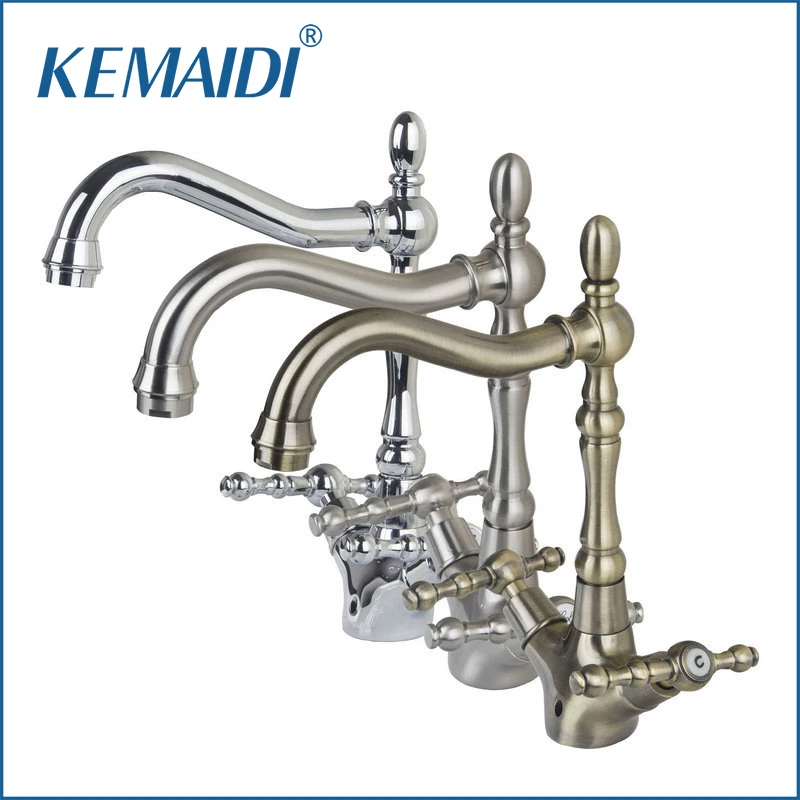

KEMAIDI Bathroom Solid Brass Faucets,Mixers &Taps Swivel Hot And Cold Mixer Tap Dual Handles Bathroom Faucet Deck Mounted Mixer