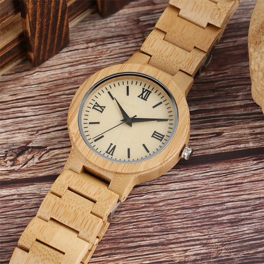 Bamboo zebra wood watch roman numerals dial ladies watch11