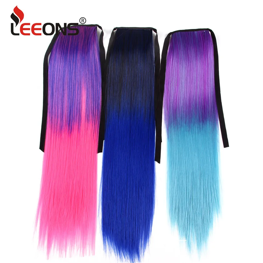 Leeons 20"Silky Straight 21Colors Synthetic Hair Ribbon Drawstring Ponytail Pieces Extension Brown Hairpieces For Women | Шиньоны и