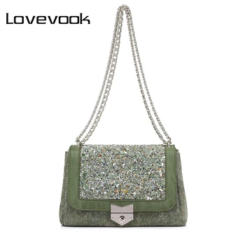 

LOVEVOOK brand chain shoulder bag female fashion canvas handbags women famous brands messenger bags with high quality diamonds