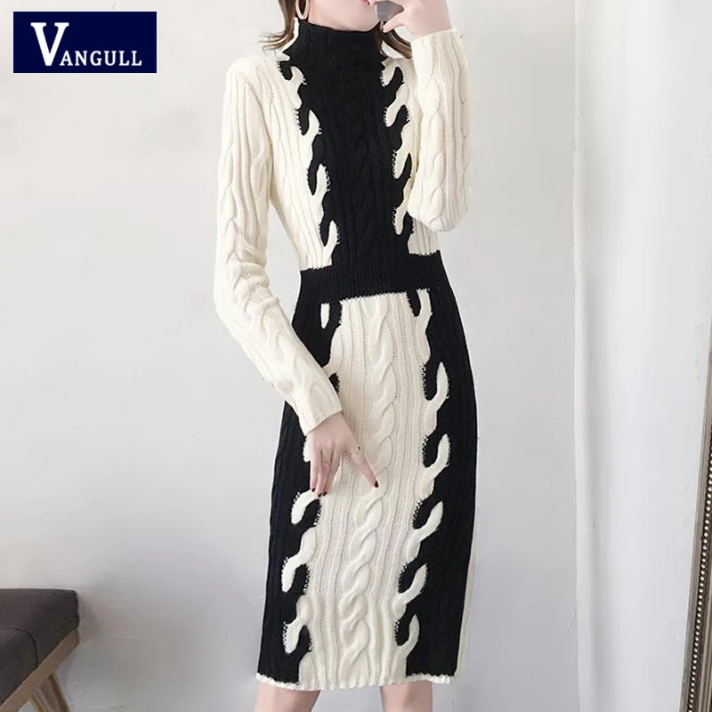 Vangull Winter women knitted Sweater Dress Fashion Black White Color matching Long Dress 2019 Autumn New Turtleneck Thick Dress
Vangull Winter women knitted Sweater Dress Fashion Black White Color matching Long Dress 2019 Autumn New Turtleneck Thick Dress
