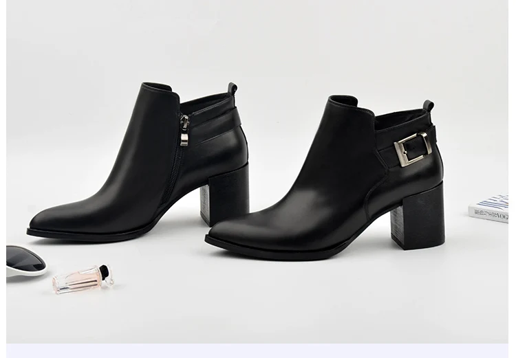 Donna-in leather ankle boots pointed toe thick heel ladies short boots women's leather boots 96350-19 (18)