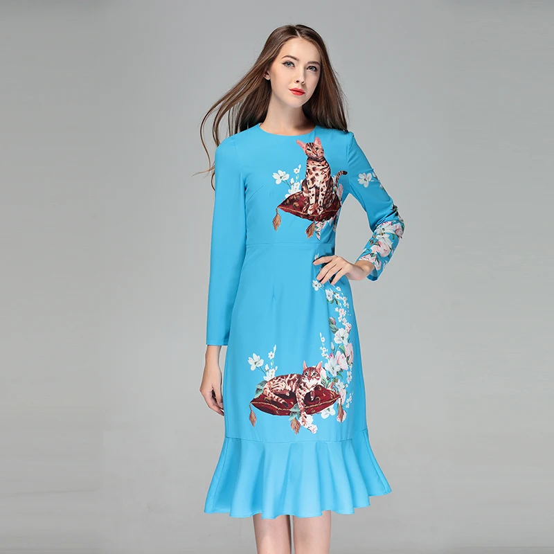 Europe Fashion Spring New Arrival Trumpet O-Neck Full Sleeve Cat Flower Print Best Quality Knee-Length Dress Women
Europe Fashion Spring New Arrival Trumpet O-Neck Full Sleeve Cat Flower Print Best Quality Knee-Length Dress Women