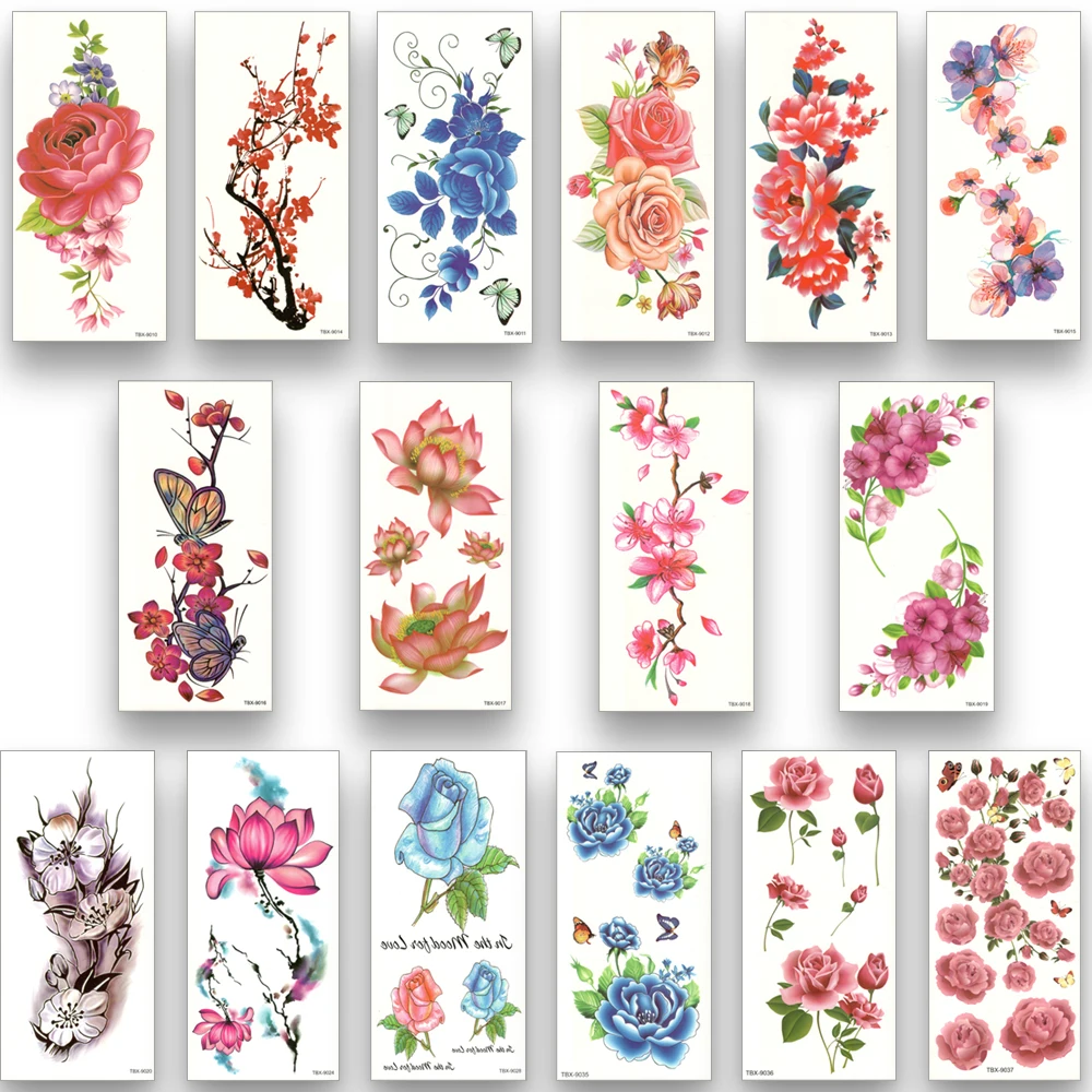 16 листов водонепроницаемые Временные татуировки переводные Цветочные наклейки