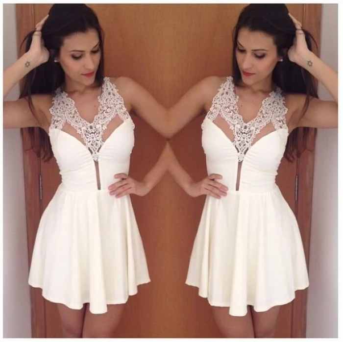 New Fashion Summer Dresses Models White Dress Women Sexy V-neck Lace Short Dress
New Fashion Summer Dresses Models White Dress Women Sexy V-neck Lace Short Dress