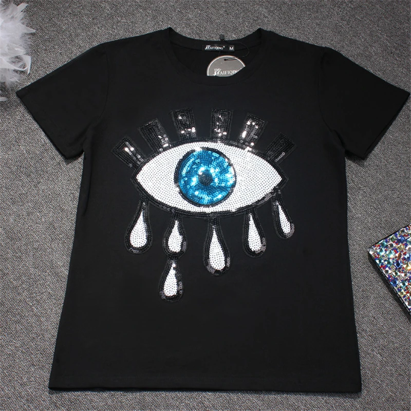 Summer Fashion Big Eyes Sequin T Shirt 2019 New Women Tears Cotton T-Shirt Casual Plus Size 4XL Women Tops High Quality
Summer Fashion Big Eyes Sequin T Shirt 2019 New Women Tears Cotton T-Shirt Casual Plus Size 4XL Women Tops High Quality