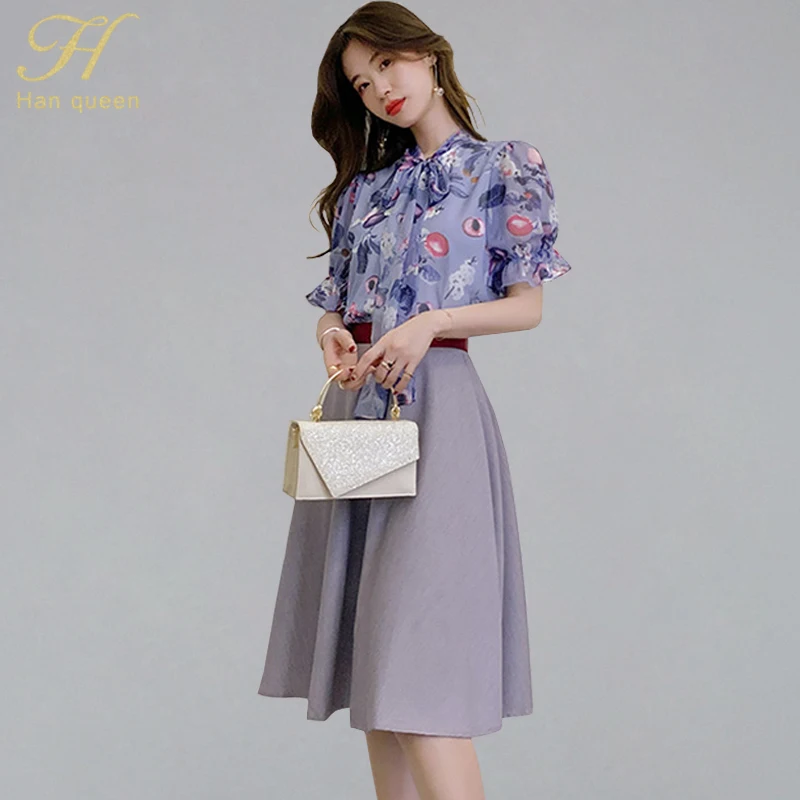 H Han Queen Women's Summer 2 Pieces Suits 2019 New Chiffon Print Bow Neck Blouses And Solid Color A-line Skirts Office Wear Set
H Han Queen Women's Summer 2 Pieces Suits 2019 New Chiffon Print Bow Neck Blouses And Solid Color A-line Skirts Office Wear Set