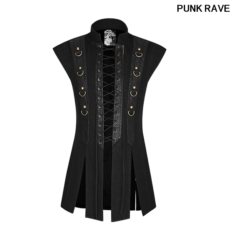 Gothic coarse stripe fabric with PU leather men vest fashion bandages zipper design Hem split slim coat vest punk rave Y-810
Gothic coarse stripe fabric with PU leather men vest fashion bandages zipper design Hem split slim coat vest punk rave Y-810