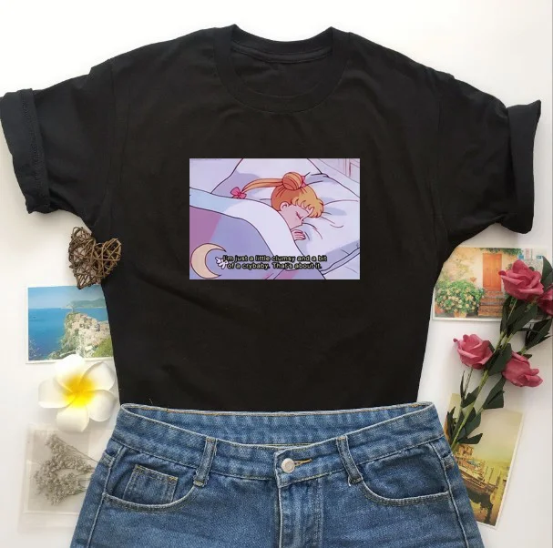 HAHAYULE-JBH 2019 new Summer Fashion Sailor Moon Sleep Graphic Tee 100% Cotton Casual Funny t-shirt Kawaii Aesther Short Sleeves
HAHAYULE-JBH 2019 new Summer Fashion Sailor Moon Sleep Graphic Tee 100% Cotton Casual Funny t-shirt Kawaii Aesther Short Sleeves