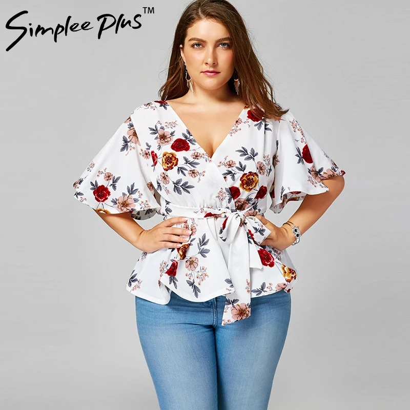 Simplee Plus Self Belted Chiffon Flower Printed Wrap Top V Neck Flare Sleeve Casual Crop Blouse Autmn Women Plus size Blouse New
Simplee Plus Self Belted Chiffon Flower Printed Wrap Top V Neck Flare Sleeve Casual Crop Blouse Autmn Women Plus size Blouse New