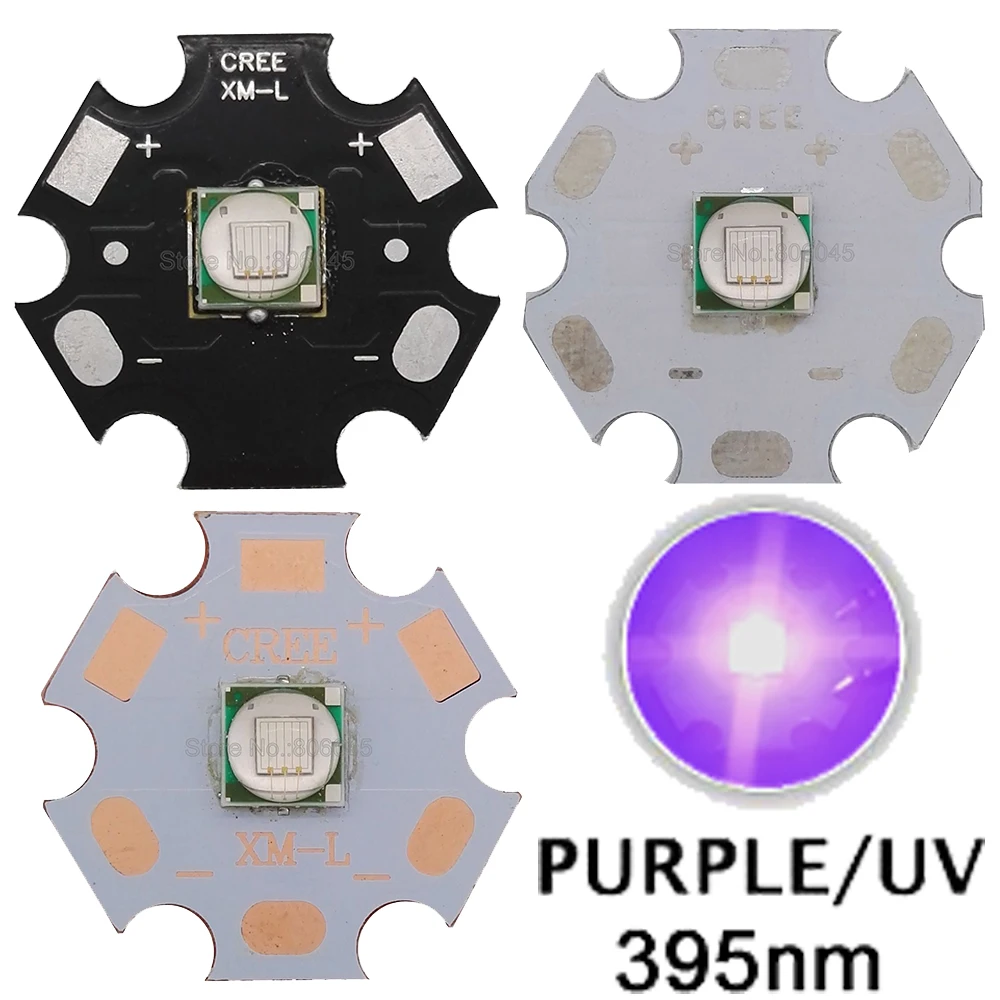 

8W Epileds 5050 UV 395nm 405nm High Power Led Emitter Light on XML XM-L T6 16mm 20mm Black / White / Aluminum / Copper PCB