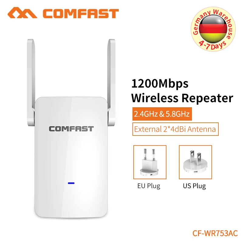 

Comfast High Power 2.4G+5.8Ghz Wireless WiFi Range 1200Mbps Wi-fi Extender Repeater Access Point AP Wifi Signal CF-WR753AC